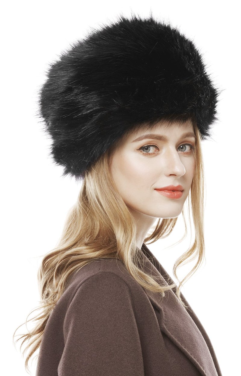 Lovful Winter Women Faux Fur Russian Cossack Style Hat Winter Wrap Hat,Black,One Size - Image 5